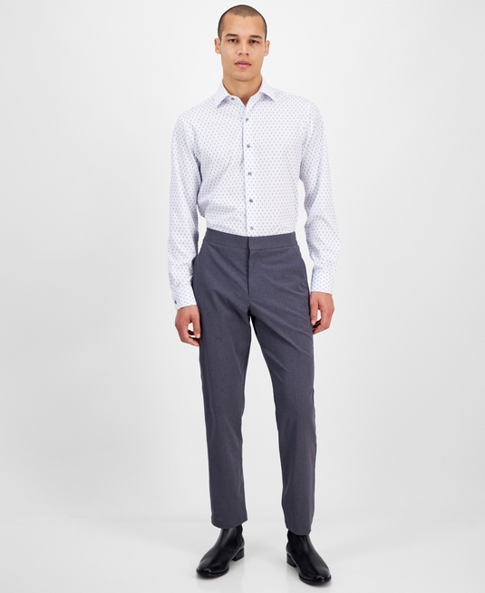 Translation missing: en.Alfani Mens Slim Fit  Dress Shirt Dash Diamond Print Shirt White Blue-14-14.5 32