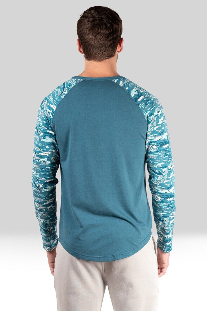 Translation missing: en.Natori Mens Kaede Print Colorblocked Raglan Sleep T-Shirt in Oceanic Blue-Large