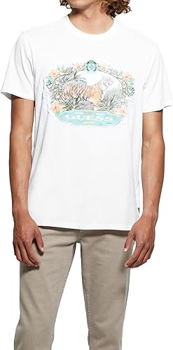 Translation missing: en.Guess Men's Short Sleeve Tiger Graphic Crewneck T-Shirt Salt White-Medium