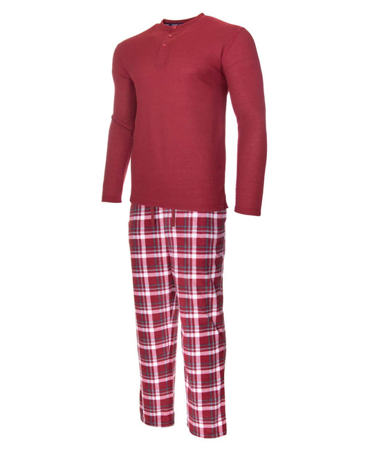 Translation missing: en.isotoner Mens Thermal Sleep Set Soft Jersey Knit Top Flannel Bottom Red-Large