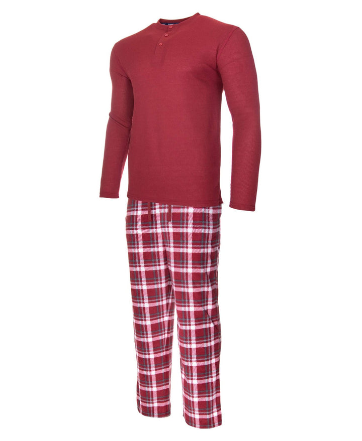 Translation missing: en.isotoner Mens Thermal Sleep Set Soft Jersey Knit Top Flannel Bottom Red-Large