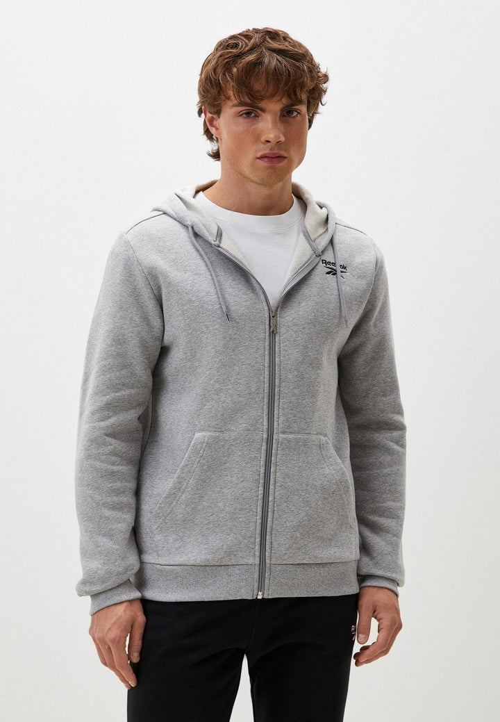 Translation missing: en.Reebok Mens Full Zip Hoodie Med Grey Heather Size Medium Fleece Logo Classic Fit