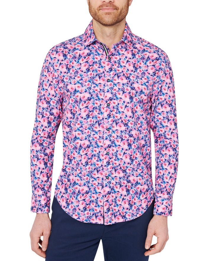 Translation missing: en.Society of Threads Men's Slim-Fit Pink Floral Performance Button Down Shirt-2XL
