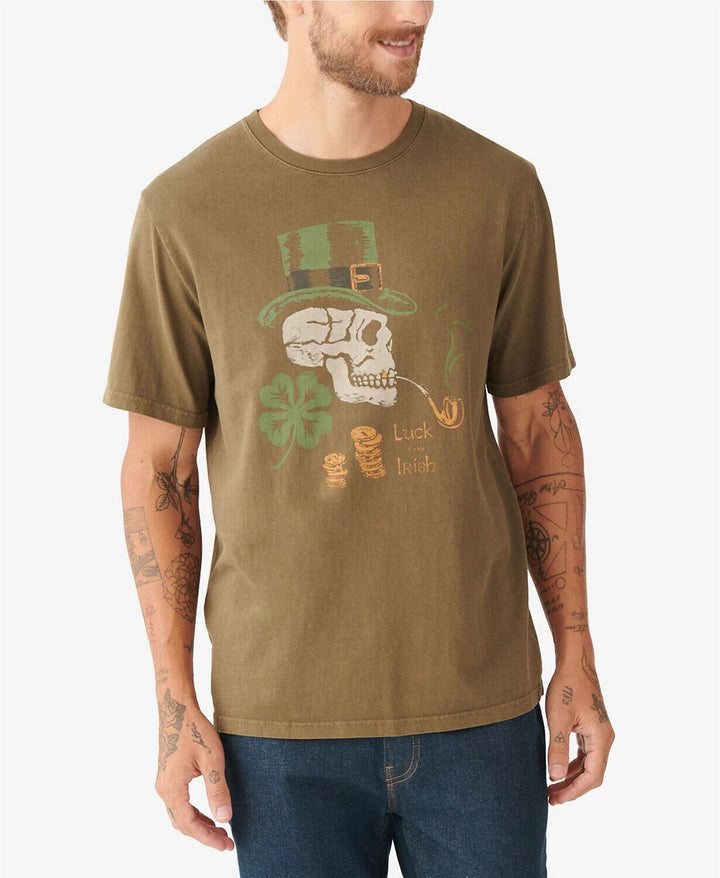 Translation missing: en.Lucky Brand Men's Leprechaun Skull Tee in Dark Olive-Size Small