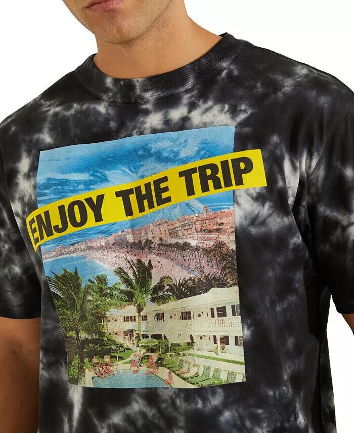 Translation missing: en.Guess Men's Organic Cotton Enjoy The Trip Graphic Tie-Dye T-Shirt Jet Black-XL