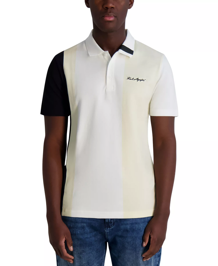 Translation missing: en.Karl Lagerfeld Men's Regular-Fit Colorblocked Polo Shirt Black White-2XL