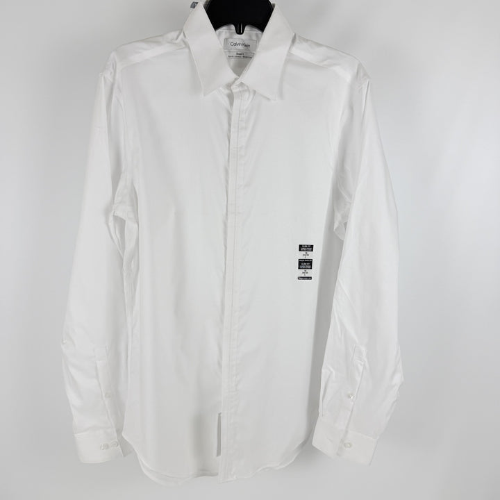 Translation missing: en.Calvin Klein Mens Dress Shirt Steel Stretch Slim Fit Covered Placket White-16