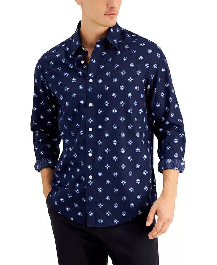 Translation missing: en.Club Room Men's Geo-Print Dobby Shirt in Navy Blue Combo-Medium
