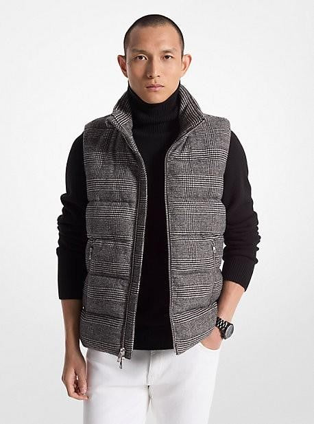 Translation missing: en.Michael Kors Men's Prince of Wales Check Quilted Puffer Vest - Black-Size 2XL