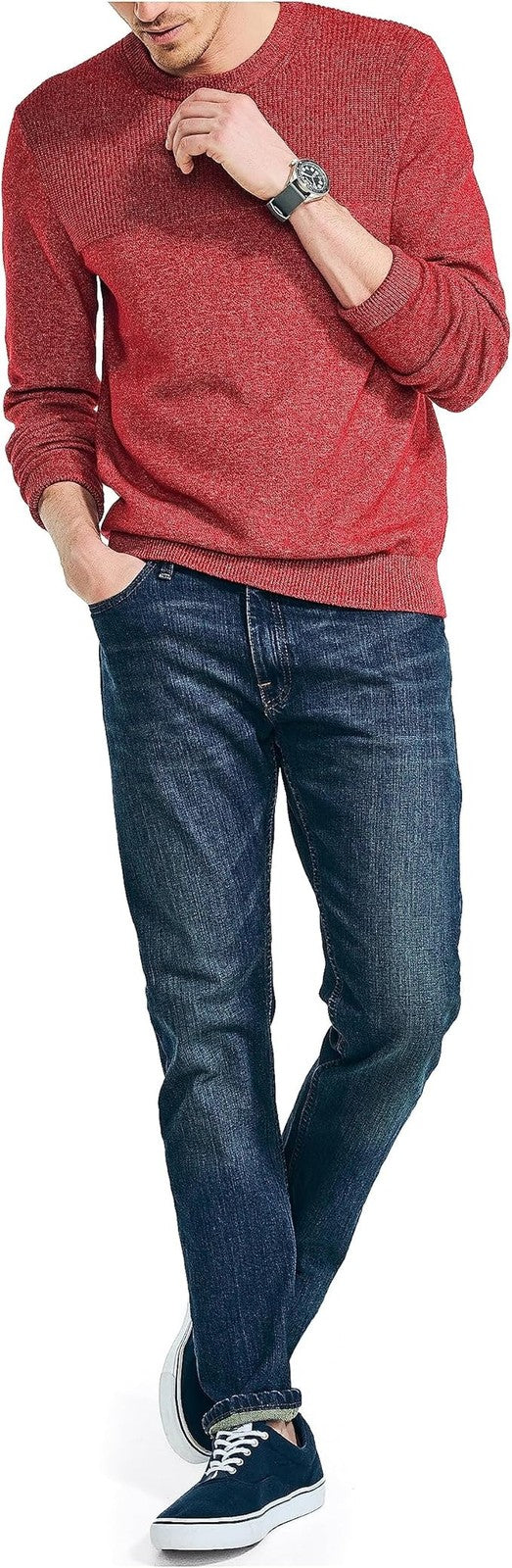 Translation missing: en.Nautica Men's Sustainably Crafted Textured Crewneck Sweater, Tango Red-XL