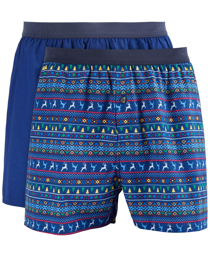 Translation missing: en.Club Room Men's 2-pk. Festive Patterned &amp; Solid Boxer Shorts Blue-Small 29-31