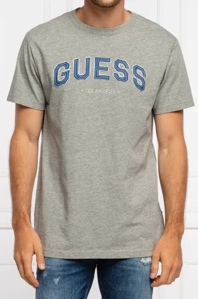 Translation missing: en.GUESS Mens Eco College Applique Logo Graphic T-Shirt Marble Heather Grey-Medium