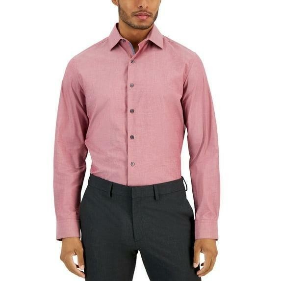 Translation missing: en.Bar III Men's Slim Fit Chambray Cotton Blend Stretch Dress Shirt Red-XL17-17.5