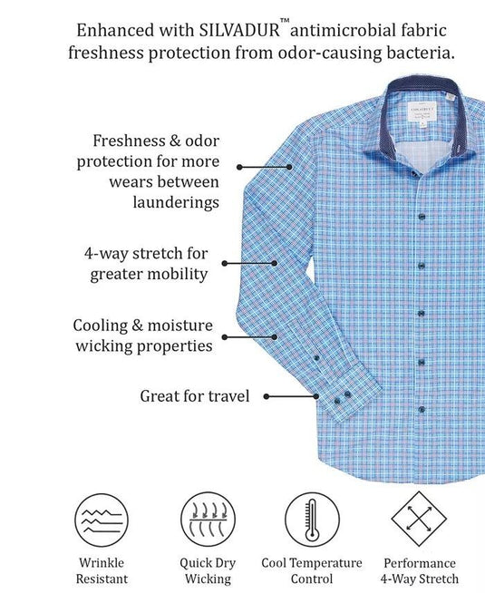Translation missing: en.Con.Struct Mens Slim Fit Gingham Performance Stretch Dress Shirt Blue-18-18.5 35