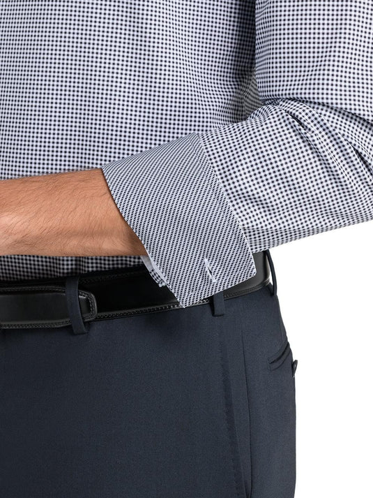 Translation missing: en.Construct Mens Slim Fit Gingham Performance Stretch Dress Shirt Black-16-16.5 34