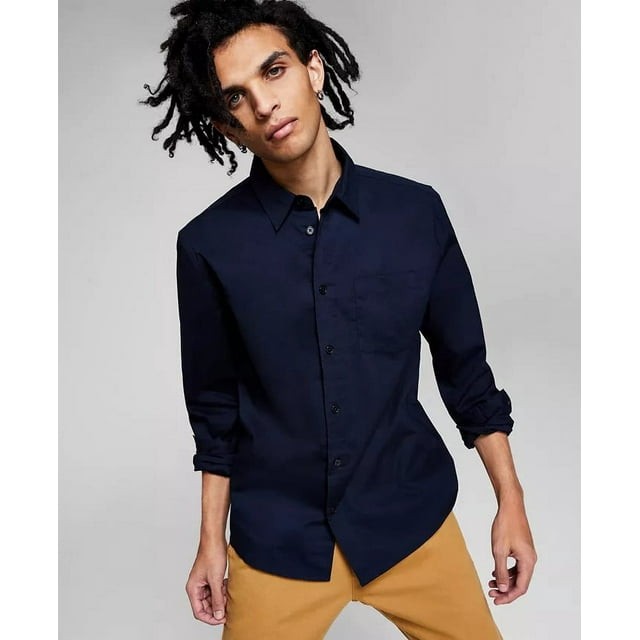 Translation missing: en.And Now This Men's Poplin Long-Sleeve Button-Up Shirt in Navy-Large