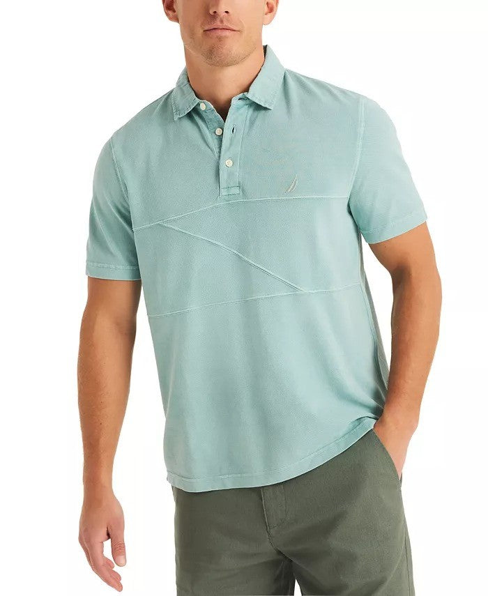 Translation missing: en.Nautica Men's Textured Pieced Pique Short Sleeve Polo Shirt -Nile Blue-Large