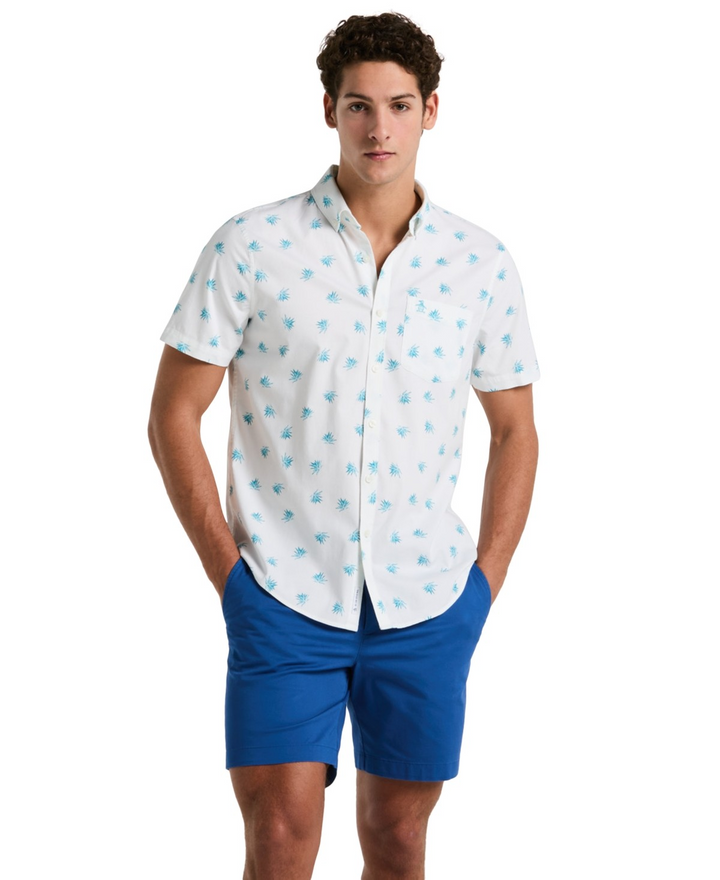Translation missing: en.Original Penguin Men's Slim-Fit Stretch Allover Print Agave Shirt White-Large