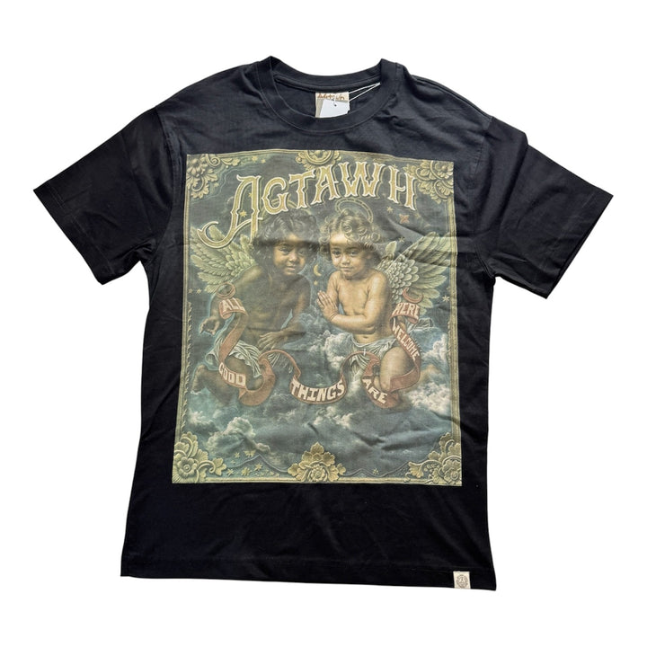 Translation missing: en.All Good Things Are Welcome Here Premium Cherubin T-Shirt Black Cotton-2XL