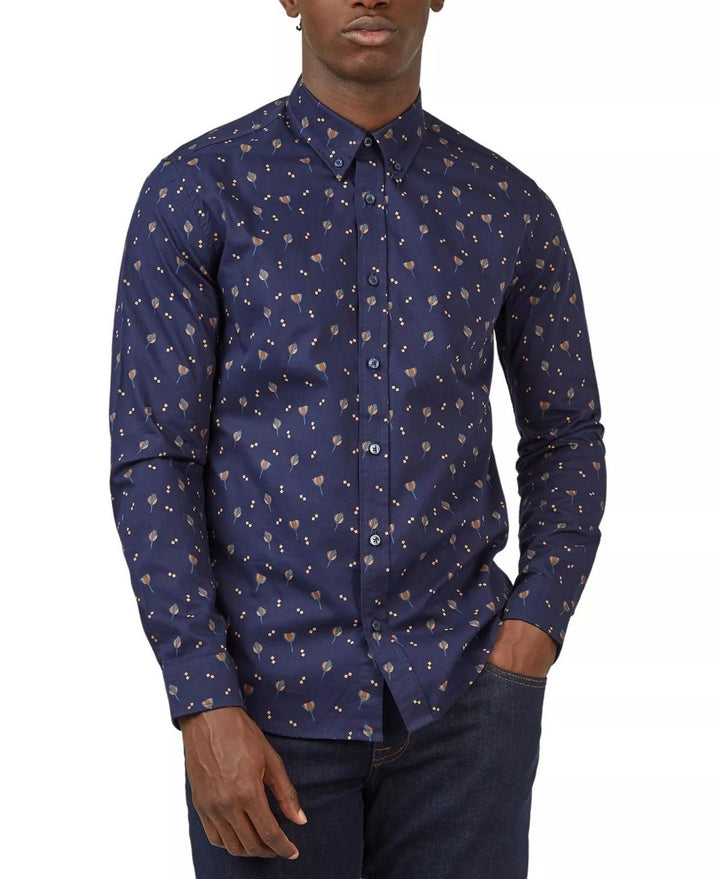 Translation missing: en.Ben Sherman Men's Regular-Fit Scattered Floral Shirt - Marine-Large