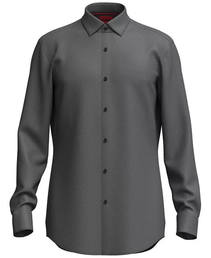 Translation missing: en.Hugo by Hugo Boss Dress Shirt Men's 17 34/35 Black/Grey Slim-Fit Kenno Cotton
