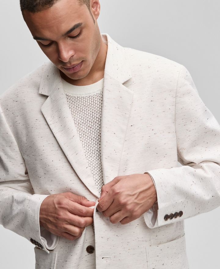 Translation missing: en.Mode of One Men's Relaxed-Fit Speckled Textured Cotton Blazer Ecru-Medium 36-38