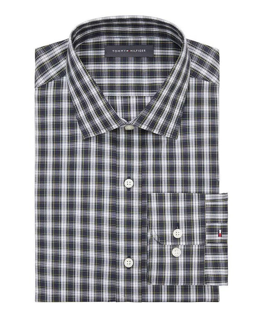 Translation missing: en.Tommy Hilfiger Dress Shirt Men's 18 34/35 Peacoat Plaid Slim Fit Stretch Twill