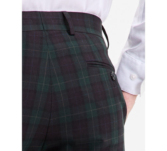 Translation missing: en.Bar III Men's Slim-Fit Plaid Suit Separate Dress Pants Green Burgundy-33x32