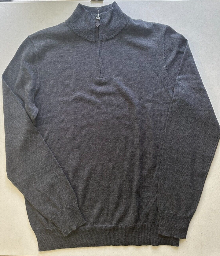 Translation missing: en.The Men's Store Designer Quarter-Zip Merino Wool Sweater in Med Grey-Small