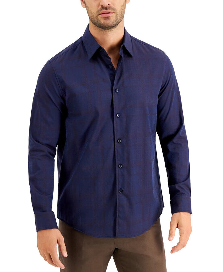 Translation missing: en.Tasso Elba Men's Plaid Jacquard Shirt Navy Combo-Size Small