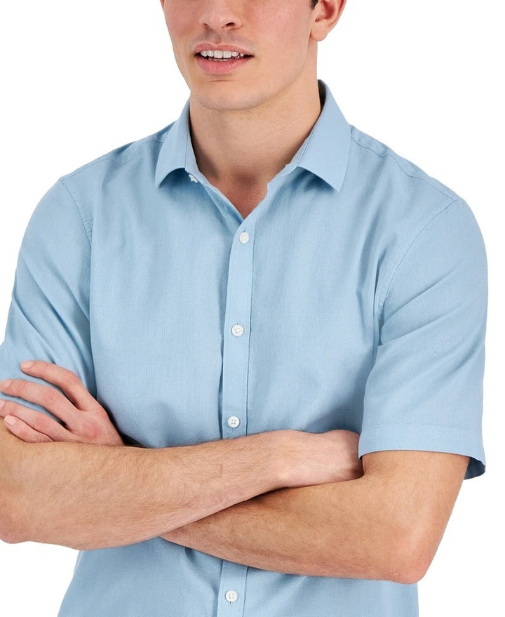 Translation missing: en.Alfani Men's Short-Sleeve Solid Textured Cotton Woven Shirt Twill Blue-Small