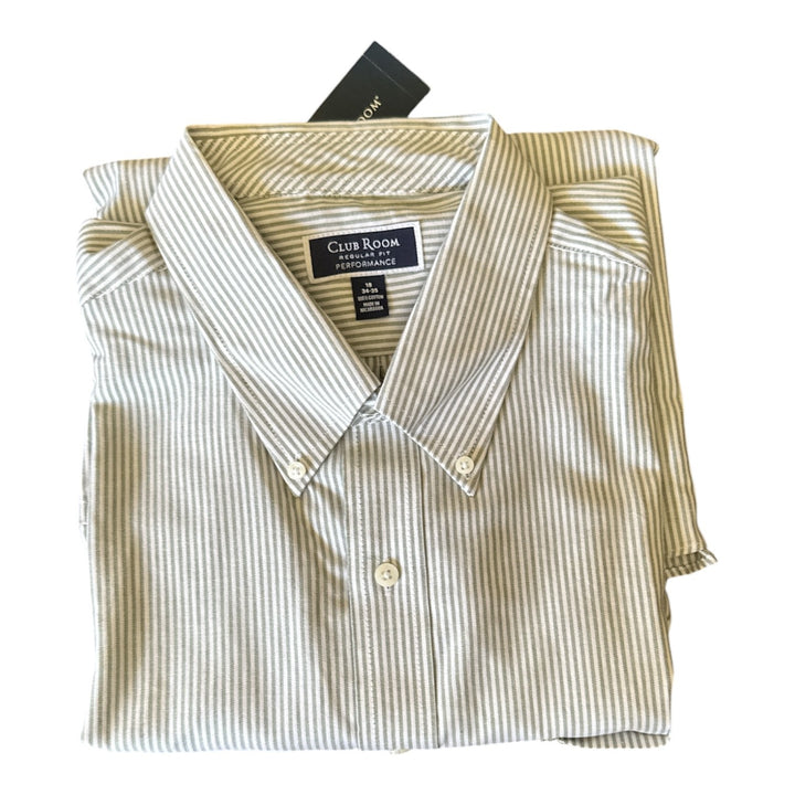 Translation missing: en.Club Room Men's Regular Fit University Stripe Dress Shirt Bronze Green-18 34/35