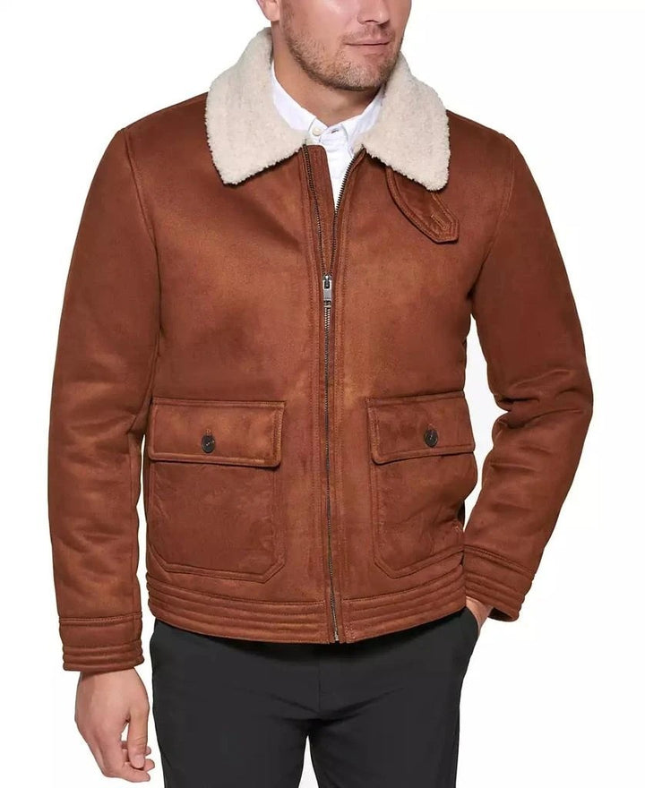 Translation missing: en.Club Room Jacket Men's Large Brown Faux Suede Reg Fit Medium Weight Fleece Lined
