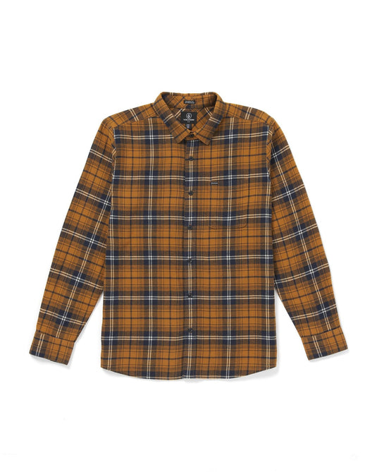 Translation missing: en.Volcom Men's Caden Plaid Classic Fit Flannel Shirt Chestnut Brown, Small