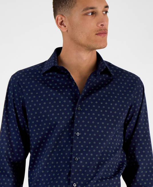 Translation missing: en.Alfani Men's Geo-Print Dress Shirt Slim Fit Navy sage Stretch-15-15.5 32/33