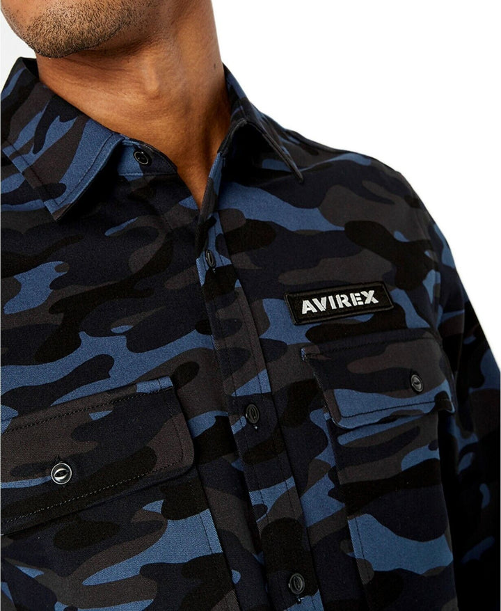 Translation missing: en.Avirex Men's Navy Camo Officer Woven Camo Shirt-Size Small
