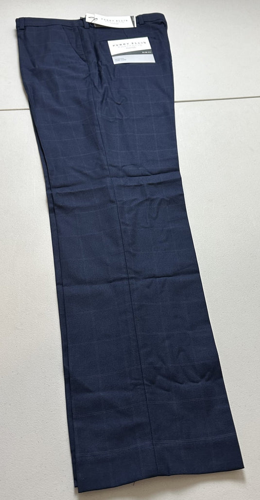 Translation missing: en.Perry Ellis Men's Slim-Fit Flat Front Dress Pants in Navy-33x32