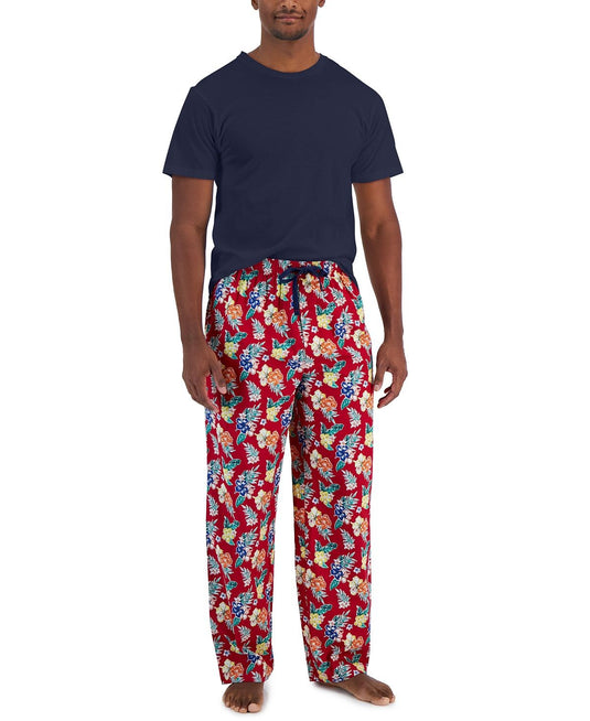 Translation missing: en.Club Room Men's Solid Top &amp; Tropical Pants 2-Pc. Pajama Set Jester Red-Medium