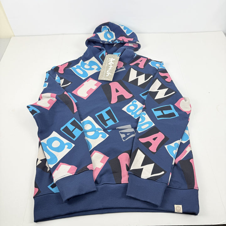 Translation missing: en.AGTAWH Mens Hoodie French Terry Cotton Logo Abstract Print Navy Multi-XL