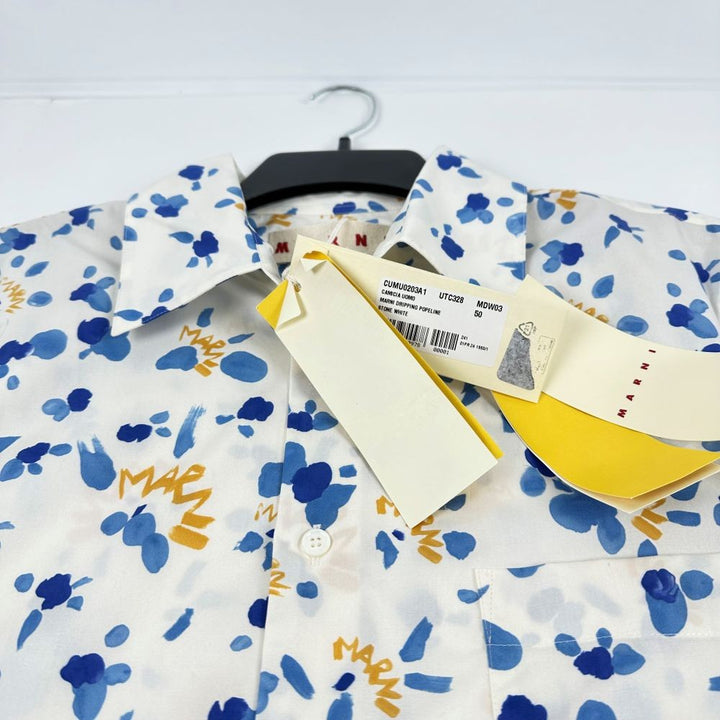 Translation missing: en.Marni Mens Prem. Cotton Logo Dripping Paint Splatter Shirt White-IT 50 US Large