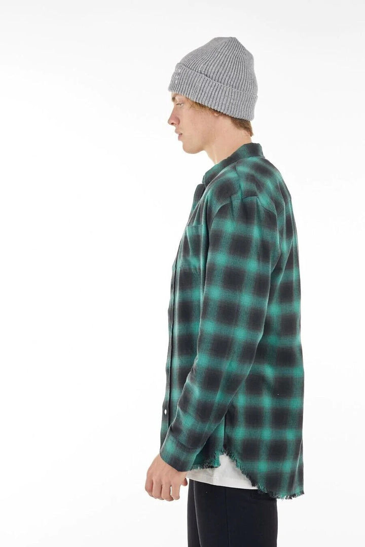 Translation missing: en.nANA jUDY Men's Fulton Flannel Frayed Hem Shirt in Emerald Green-Small