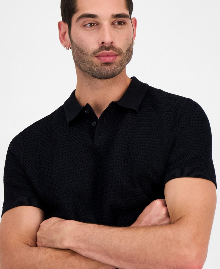 Translation missing: en.Guess Men's Raymond Short Sleeve Textured Polo Shirt Jet Black-2XL