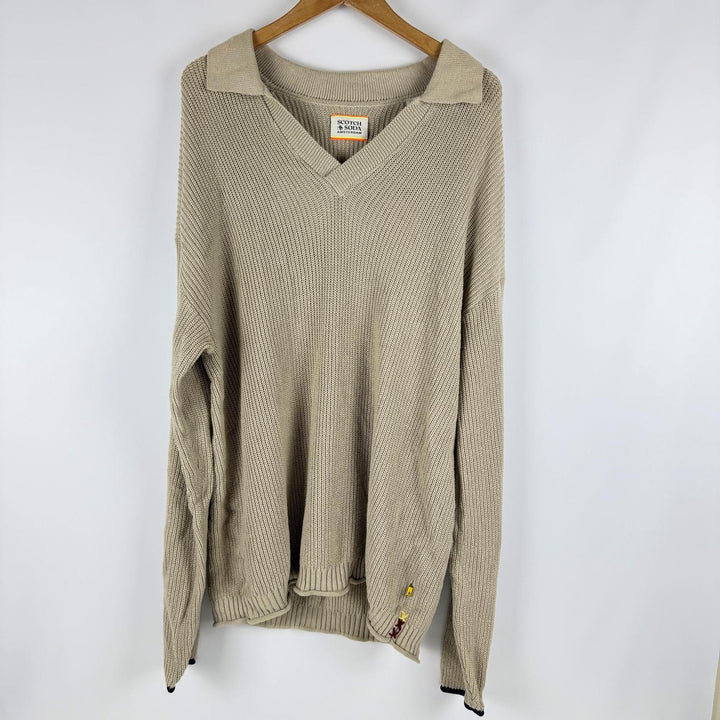 Translation missing: en.Scotch &amp; Soda Men's Organic Cotton Knit Polo Sweater in Beige-XL