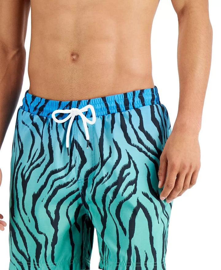 Translation missing: en.INC Men's Regular-Fit Quick-Dry Ombre Zebra-Print 5" Swim Trunks Turquoise-XL