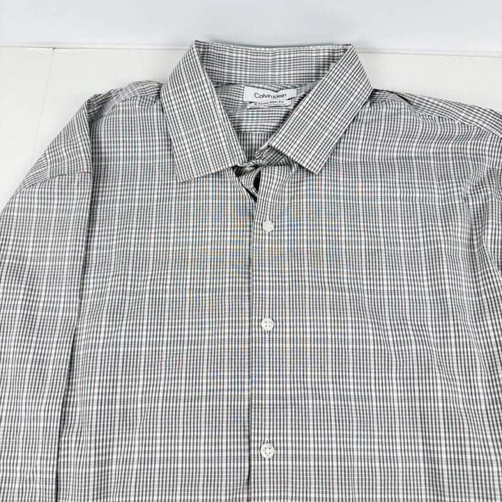Translation missing: en.Calvin Klein Mens Extra Slim Fit Stretch Dress Shirt Black Multi-XL17-17.5 34/35