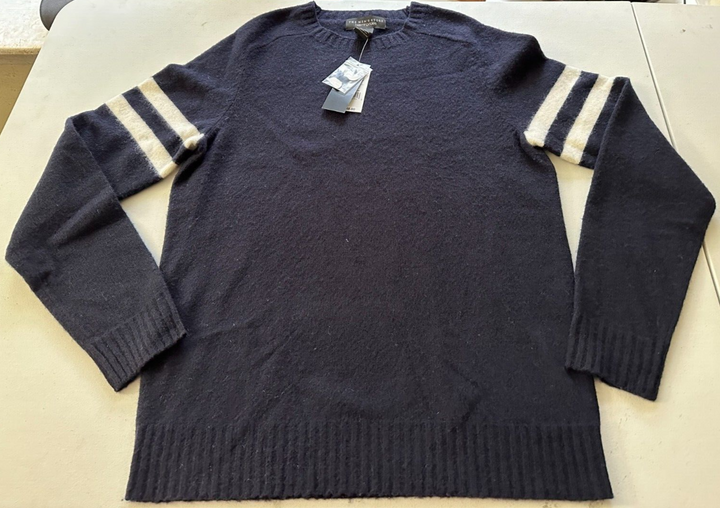 Translation missing: en.The Men's Store Designer Merino Wool Striped Sleeves Swater in Navy/White-Small