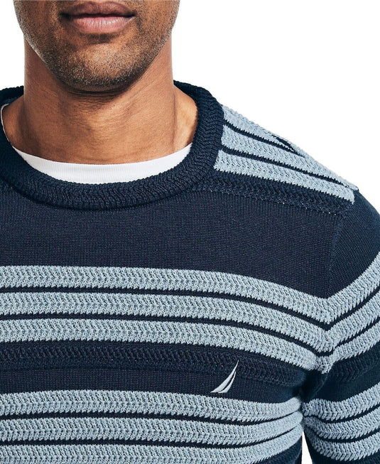 Translation missing: en.Nautica Men's Textured Striped Crewneck Sweater in Navy-Size Medium