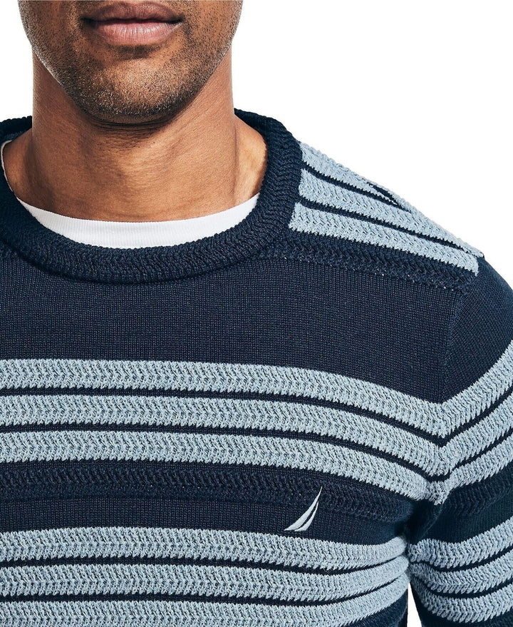 Translation missing: en.Nautica Men's Textured Striped Crewneck Sweater in Navy-Size Medium