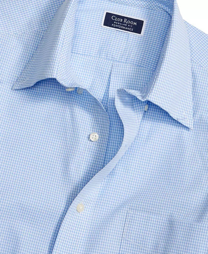 Translation missing: en.Club Room Mens Regular Fit Mini Gingham Dress Shirt in Lt Blue-16.5 36/37