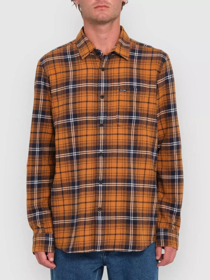 Translation missing: en.Volcom Men's Caden Plaid Classic Fit Flannel Shirt Chestnut Brown, Large